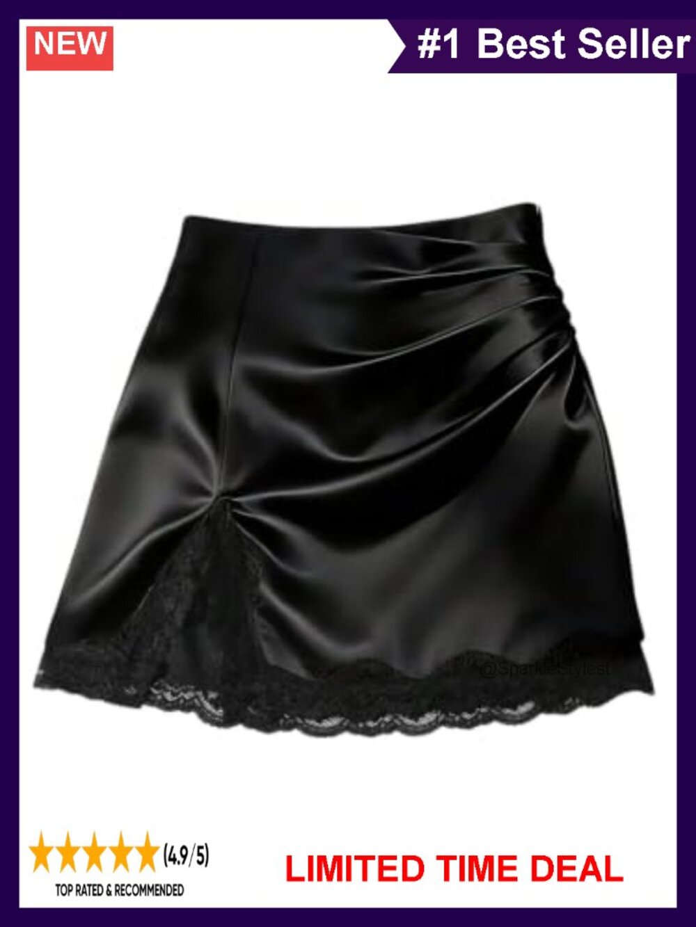 Lace Satin Slit Mini Skirt Ruched Bodycon High Waisted